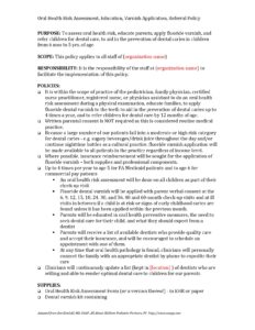 Document detailing children's oral health risk assessment policy.