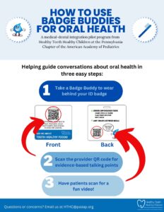 Guide on using Badge Buddies for oral health discussions.