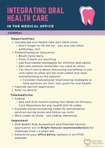 Oral health care integration guidelines for medical offices.