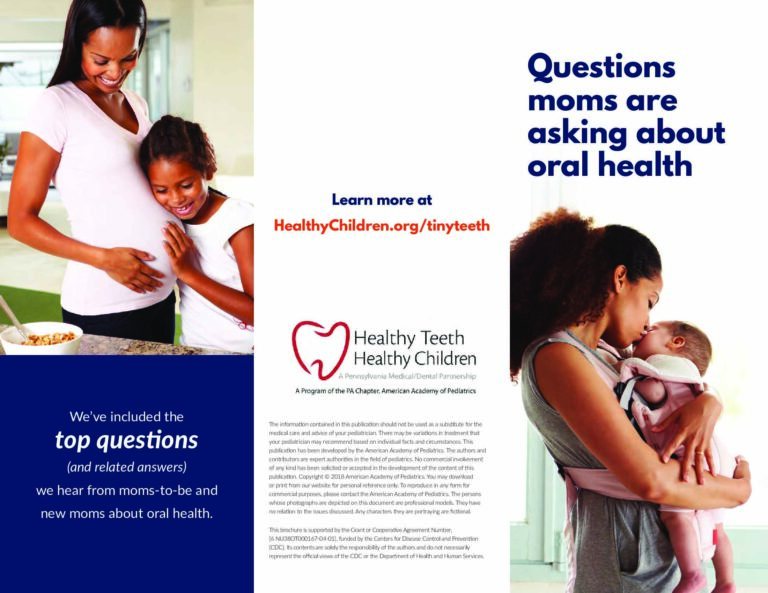 Mother and child, oral health information flyer.