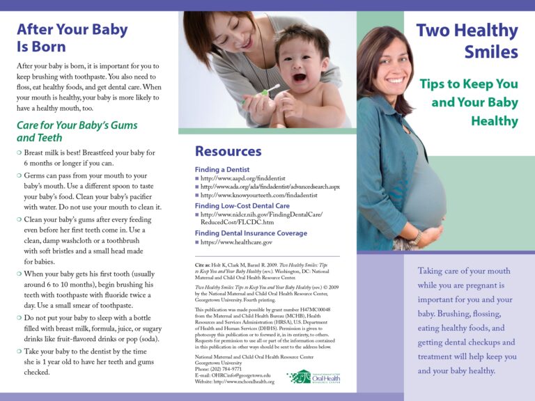 Dental care tips for mother and baby's healthy smiles.