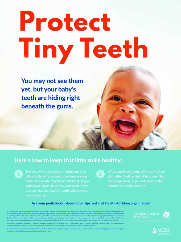 Baby dental care and oral hygiene poster.
