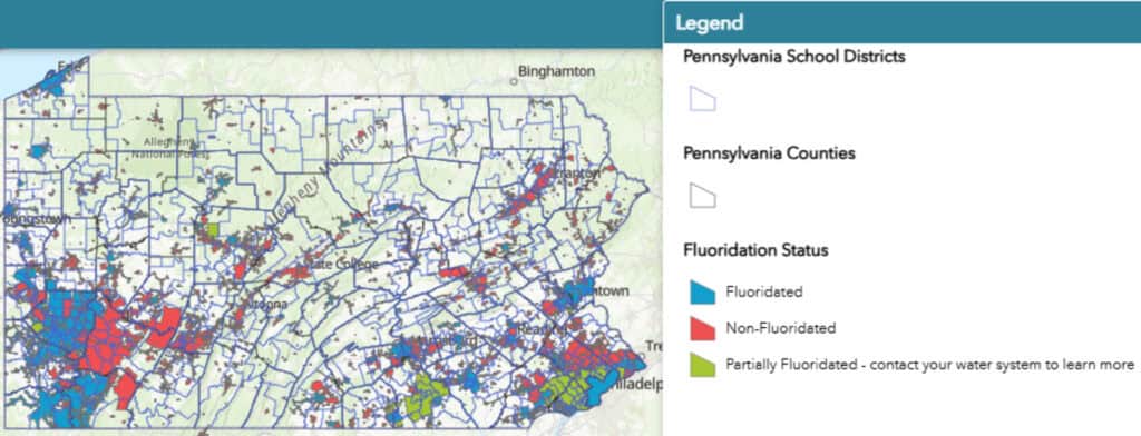 Map of Pennsylvania fluoride levels by district.