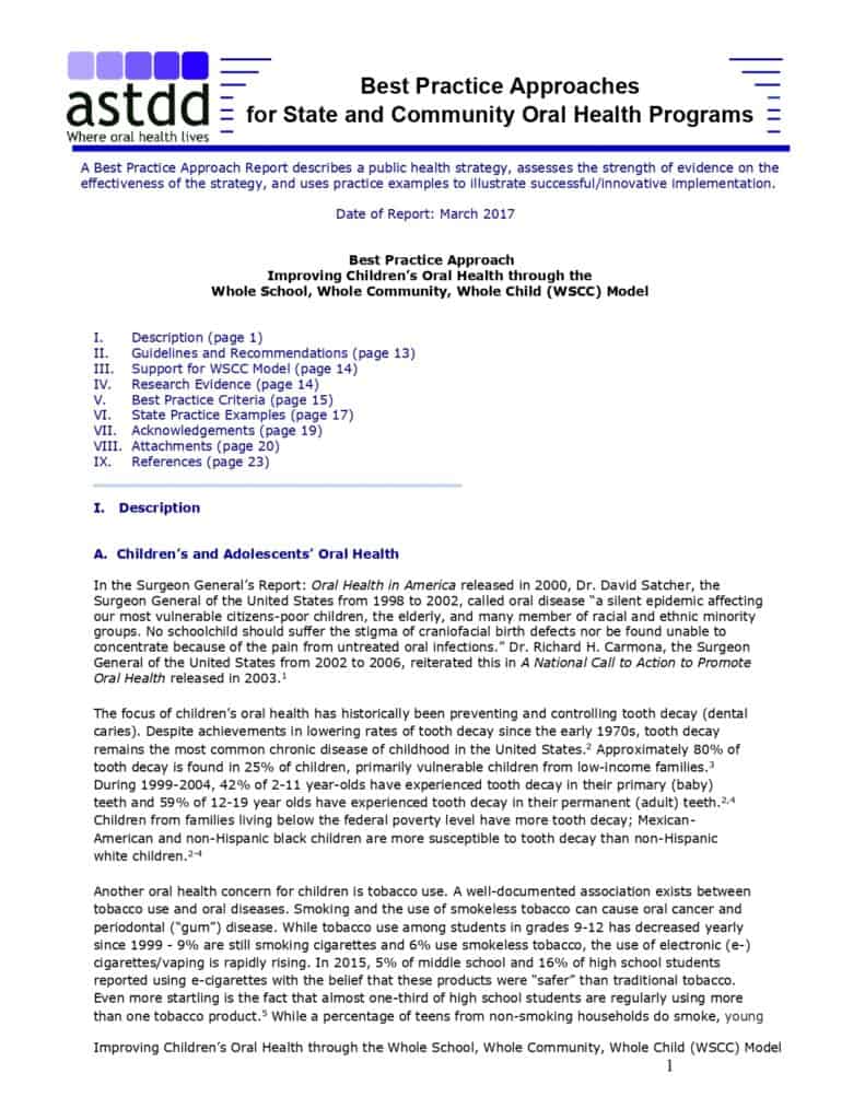 Best Practice Approaches for Oral Health Programs report cover.